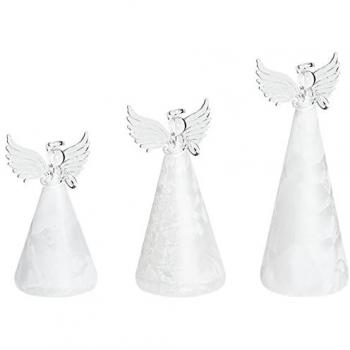 Conjunto de 3 figuras decorativas ángeles de vidrio blanco con iluminación LED para decoración navideña Kittila