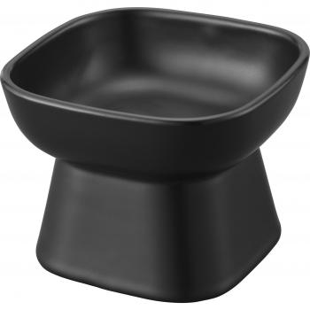 Tazón de Cerámica para Mascotas Yamazaki, Altura Fácil de Comer, Negro, 11 x 11 x 8 cm, Recipiente de Alimentación y Agua, Lavable en Lavavajillas