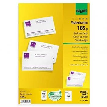 Sigel DP830 150 Tarjetas de visita precortadas, imprimible, 85 x 55 mm, 185 g / m², blanco