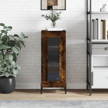 Aparador de madera de ingeniería 34,5x34x90 cm, mueble de almacenaje para salón con armarios y cajón de madera en color roble ahumado, buffet moderno, armario auxiliar y armario de
