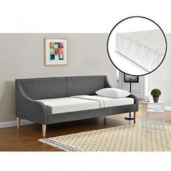 Sofá-cama Individual con Colchón de Espuma Fría - Tela y Patas de Plástico Imitación Madera - 90 x 200 cm - Gris Oscuro