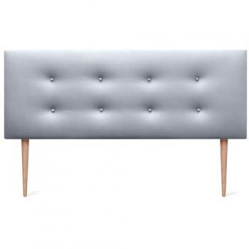 Cabecero Tapizado de Polipiel Aqualine Pro con 2 Hileras de Botones y Patas - Cama Lujo (135x105cm, Plata)