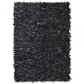 vidaXL Alfombra Shaggy Peluda de Cuero Auténtico 80x160cm Gris Decoración Casa