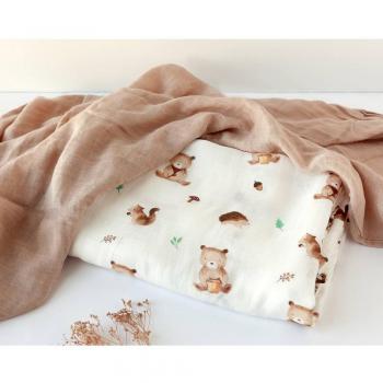 Kiokids Set de 2 Muselinas OSOS MARRON 70% bambú 30% algodón 120 cm