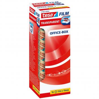 tesa film transparente , Cinta Autoadhesiva Resistente al Paso del Tiempo y al Rompimiento , Cinta de Oficina con Fuerte Adhesión , 33 m x 19 mm , 8 Piezas
