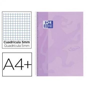 Cuaderno Espiral Oxford Ebook 1 School Touch TE Din A4+ 80 Hojas Cuadrícula 5mm con Margen Malva Pastel