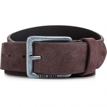 Cinturón de hombre Lois en piel aterciopelada color marrón, cuero genuino, hebilla de metal, ideal para uso diario