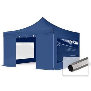 Carpa Plegable 4x4 m Premium Acero 40 mm con Ventanas Panorámicas, Azul