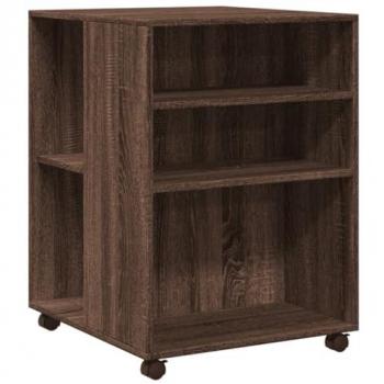 Mesa auxiliar con ruedas de madera de ingeniería marrón roble 55x60x78 cm