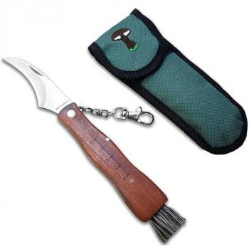 Navaja de bolsillo JKR con mango de madera y virola de acero inoxidable, hoja de 6,5 cm de acero inoxidable, modelo JKR471; Navaja Micológica para Recolección de Setas JKR con hoja