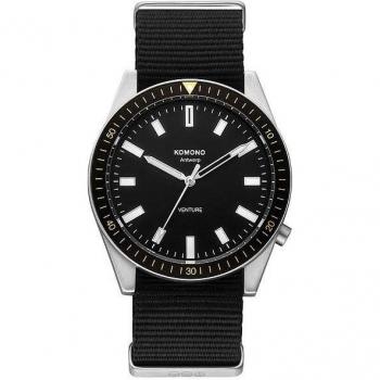 KOMONO Ray Venture NATO Men's Japanese Quartz Silver Black Watch with Recycled Webbing Strap