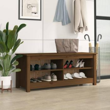 Zapatero de madera maciza de pino 110x38x45,5 cm marrón miel