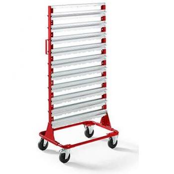 Estantería rodante Certeo 170697, altura 1588 mm, para 120 cajas de almacenamiento, color rojo fuego