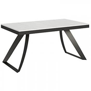 Mesa extensible Proxy Evolution 90x160/420 cm, estructura blanca con acabado en fresno anthracita