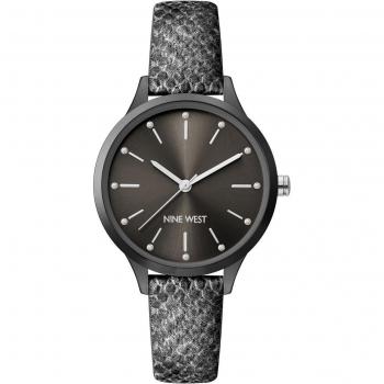 Reloj Mujer Nine West NW_2559GYGY - Reloj analógico, diseño elegante, caja de acero inoxidable, correa de silicona gris, resistencia al agua hasta 30 metros, esfera gris con detalles plateados, movimiento