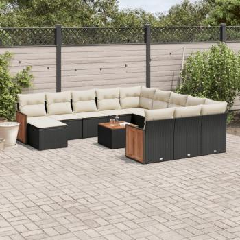13-Piece Black Poly Rattan Garden Sofa Set with Cushions