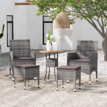 5-Piece Grey Poly Rattan Garden Lounge Set