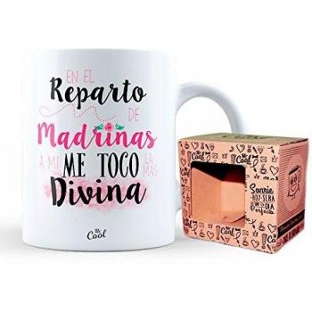 Mr Cool Taza en Caja Regalo en Mensaje En el Reparto de Madrinas Me Toco la Mas Divina, Cerámica, Multicolor, 15x10x5 cm