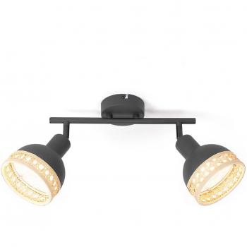 Lindby Lonnaris foco empotrado de ratán negro, 2 luces E14, estilo vintage para salón y comedor