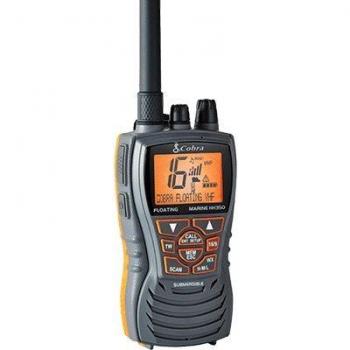 Radio VHF portátil flotante Cobra MR HH350 de 6W, gris y negro con detalles en naranja