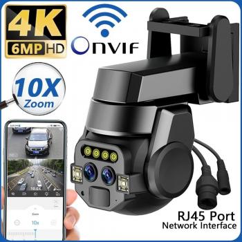 Cámara de Monitoreo Exterior AI Inteligente WiFi Doble Lente 10x Zoom 6MP Alta Definición Visión Nocturna IP66 Impermeable