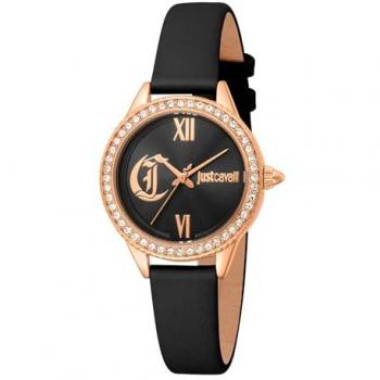 Just Cavalli Glam Chic Women's Analog Watch - Black Dial, Black Leather Strap