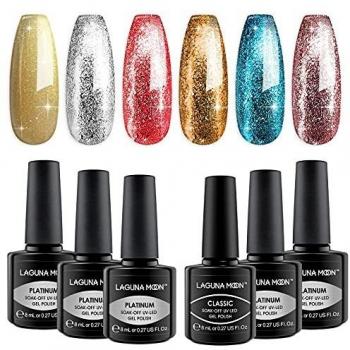 Lagunamoon Esmaltes Semipermanentes, 6pcs Kit de Uñas en Gel UV LED - Glam on the go