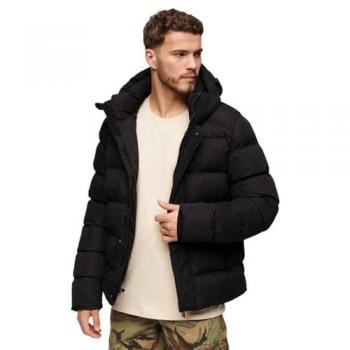 Superdry Men's Hooded Microfibre Sport Puffer Jacket Black - Size M