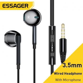 Auriculares In-Ear Essager 3.5mm con Micrófono para Xiaomi Redmi, Samsung, PC y Tabletas - Color Negro