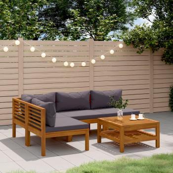 Conjunto de Muebles de Jardín 5 Piezas con Cojines de Madera Maciza de Acacia