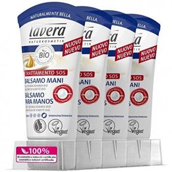 Lavera Bálsamo para Manos Cuidado con Aceite de Almendras bio y Manteca de Cacao - vegano - cosméticos naturales 100% certificados - cuidado de la piel - 4 Recipientes de 50 ml