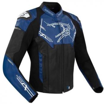 Bering Chaqueta de Moto Snap Negro-Azul, chaqueta de cuero/textil para motocicleta, color negro y azul, talla S