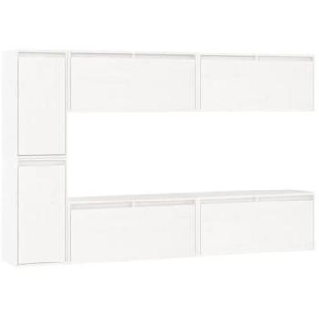 Mueble TV Multimedia Buffet Estantería 6 Piezas Madera Maciza de Pino Blanco