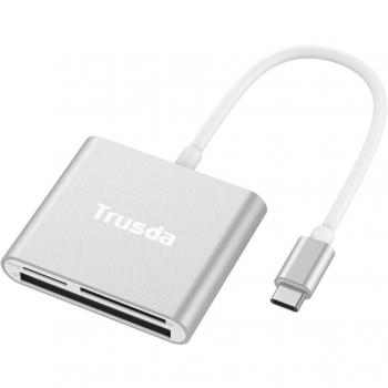 Trusda USB Tipo C Lector de Tarjetas Memoria con OTG,Lector SD/TF/SDXC/SDHC/MMC/CFI/Ultra II CF/Extreme CF - Cable Plata de 14cm