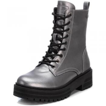 Botines de mujer Refresh con cordones y cremallera lateral, color plateado, estilo militar, cómodos y combinables, modelo 172081, talla 39