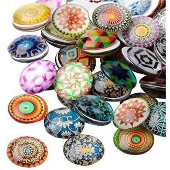 PandaHall 200pcs 12 mm Mosaico Impreso Cabujones de cúpula de Vidrio Color Mezclado Medio cabujón Redondo Mosaico Azulejo para Colgante de Fotos Fabricación de Joyas