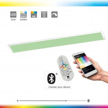 Lámpara de Techo LED Rectangular Eglo Connect Salobrena-C, Dimable, Ajuste de Colores, 120x30 cm, Material: Aluminio y Plástico, Color Blanco