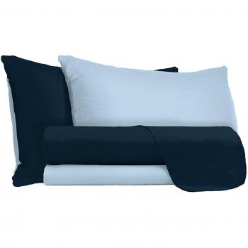 Juego de sábanas 100% algodón Color Natural, azul oscuro/azul, para cama de 1 plaza y media