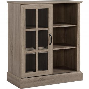 Aparador de Cocina Moderno con Puerta de Vidrio Soporte para 6 Copas Botellero para 6 Botellas y 3 Estantes Mueble Auxiliar de Almacenaje para Comedor Salón