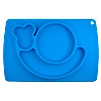 Biberón de silicona salvamanteles, placa de una sola pieza para bebés, niños, y niños, portátil sin BPA aprobado por la FDA vajilla, conductos de superficie, apto para lavavajillas, microondas azul Blue-02