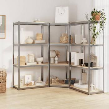 vidaXL 4-Layer Shelves 3 pcs Silver Steel & Engineered Wood
