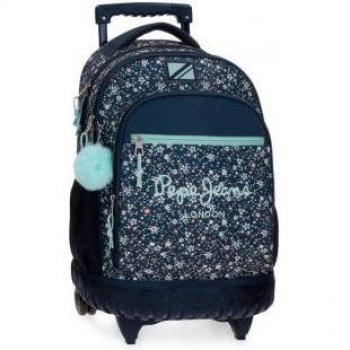 Mochila con ruedas Pepe Jeans Alenka Azul Marino con Detalle de Pompón