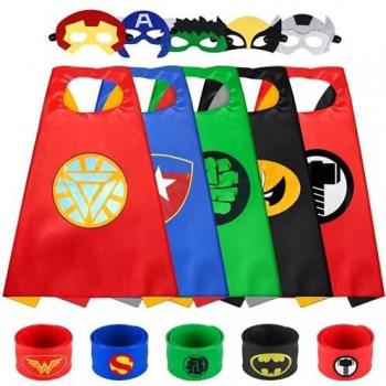 Sinoeem Capa de Superhéroe para Niños - 5 Capa y 5 Máscaras - Ideas Kit de Valor de Cosplay de Diseño de Fiesta de Cumpleaños de Navidad - Juguetes para Niños y Niñas