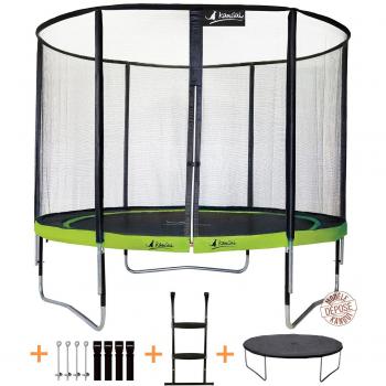 KANGUI – Cama elástica de jardín Punchi, con Red de Seguridad y Accesorios, Color Aloe y Atoll, Aloe, 3,05 m