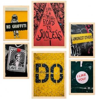 Set de 6 Pósters Frases Arte Callejero Urbano Graffiti Decorativos para Paredes del Hogar A3 y A4 Sin Marco