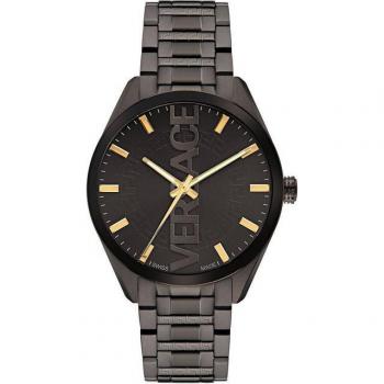 Versace V-Vertical Men's Black Stainless Steel Watch with Sapphire Glass, Swiss Made, Luminous Hands, Analog