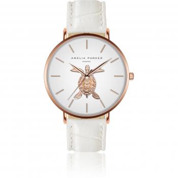 Amelia Parker Rose Turtle White Women's Leather Watch