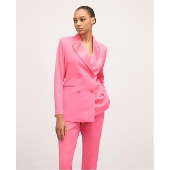 Blazer de mujer largo con cierre cruzado y botones forrados