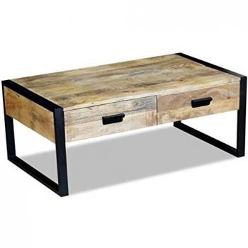 vidaXL Madera de Mango Mesa de Centro 2 Cajones Mesita Auxiliar Oficina Despacho Salón Sala de Estar Decoración Almacenamiento Mesilla