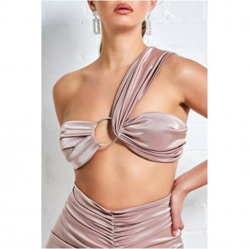 Goddiva Ring Detail Bralette - Champagne/Rose Gold, Size 12 UK